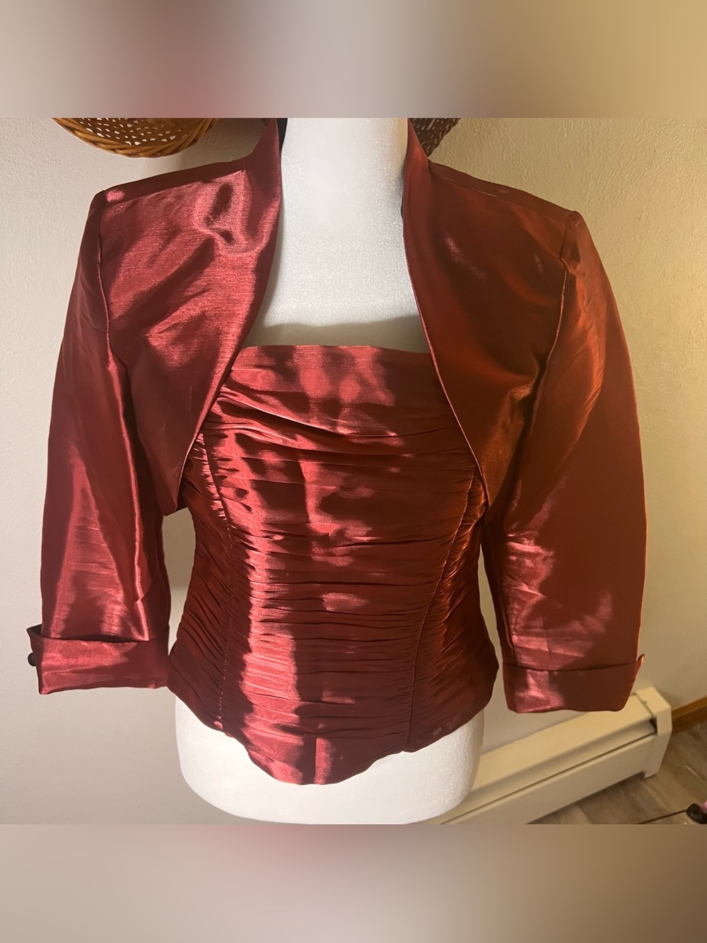 dressbarn Red Satin Ruched Camisole with Matching Bolero